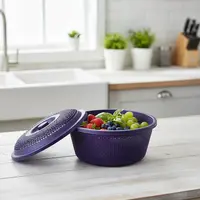 镂空置物盒子圆形沥水篮塑料带盖收纳筐馒头筐小篮子