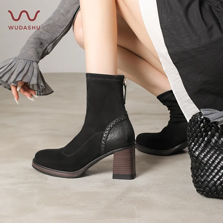 吴大叔短筒靴粗跟时尚时装靴英伦风百搭秋冬高跟单靴子TF102001