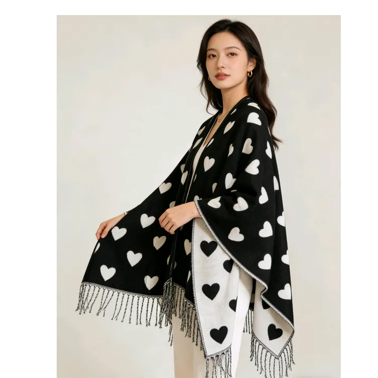 保暖女简约百搭高级感围巾披肩秋冬季绒毯欧美风外贸出口流苏斗篷