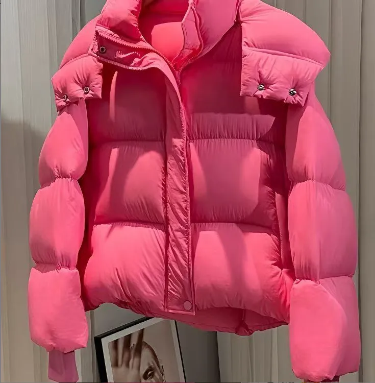 【半生繁花】25新款升级版韩版泡芙时尚百搭短款连帽羽绒外套3287