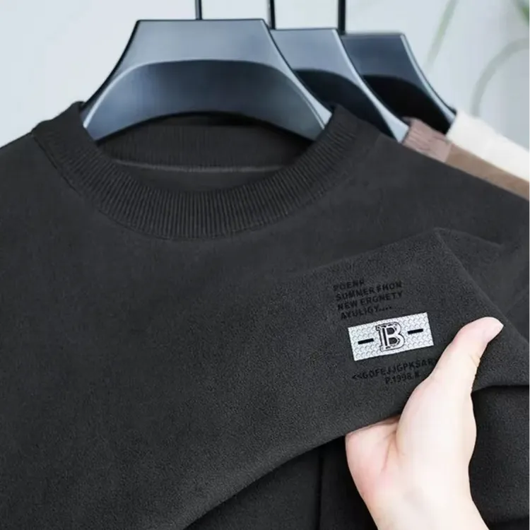 玲姐专属男士圆领加绒加厚品牌澳粒绒毛衣男装针织衫冬季高档保暖