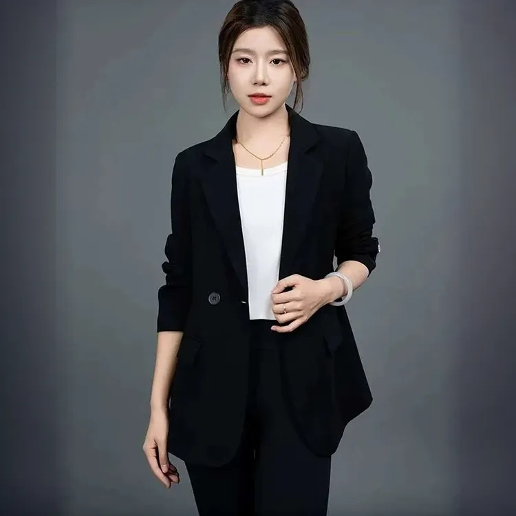 黑色西装外套女2025春秋新款单排扣气质时尚百搭宽松休闲西服上衣