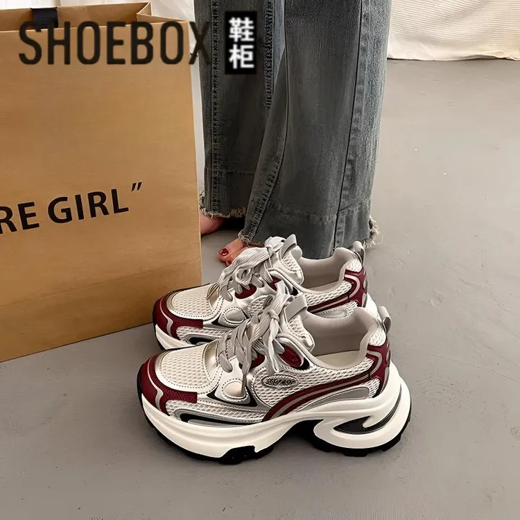 SHOEBOX/鞋柜厚底老爹鞋女款春秋小个子增高2025年新款运动休闲鞋
