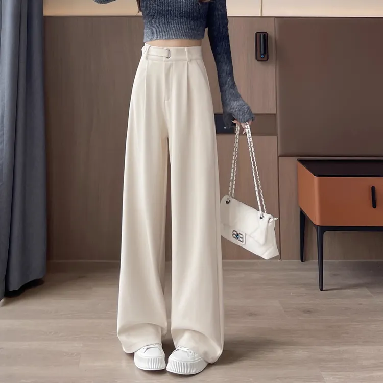 加绒西装裤女款秋冬高腰垂坠感窄版直筒裤显瘦小个子毛呢休闲裤子