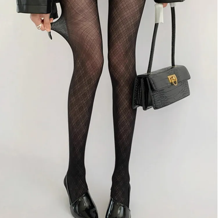 [菱]系列网格丝袜连裤女菱形格连裤薄款塑型丝袜微弹力长筒休闲风