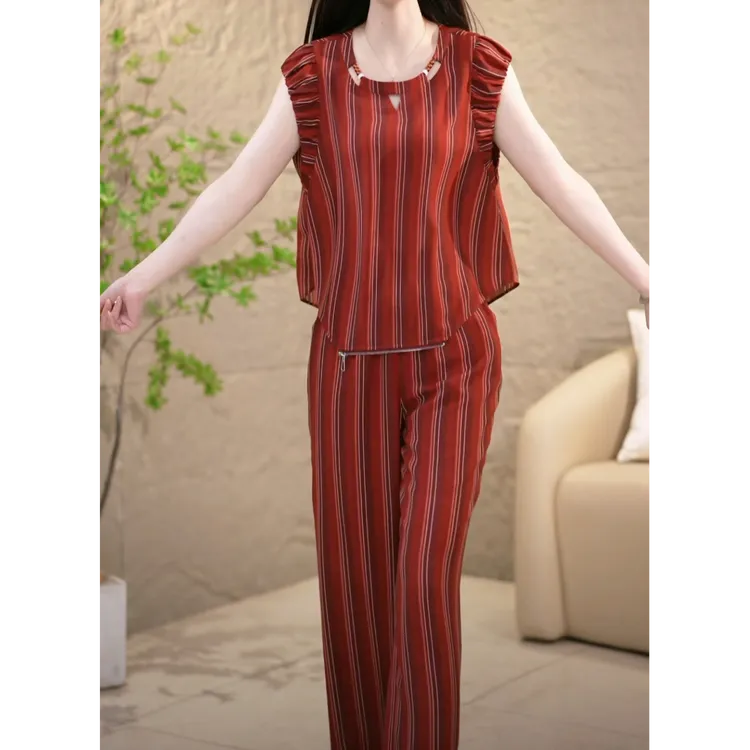 艾薇娜服饰时尚优雅气质新款百搭减龄清凉显瘦修身洋气套装两件套