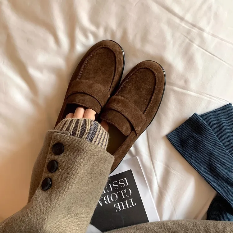 圆头乐福鞋女秋季2025新款小皮鞋厚底增高真皮一脚蹬英伦风小皮鞋