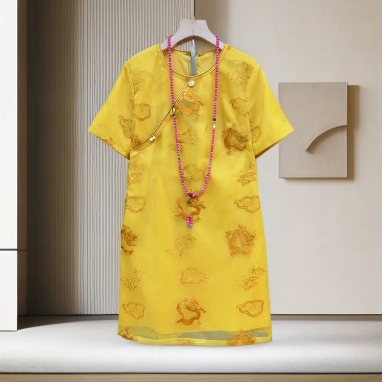 2025夏季新款盘扣复古新中式重工刺绣高级显瘦时尚潮流胖mm旗袍裙