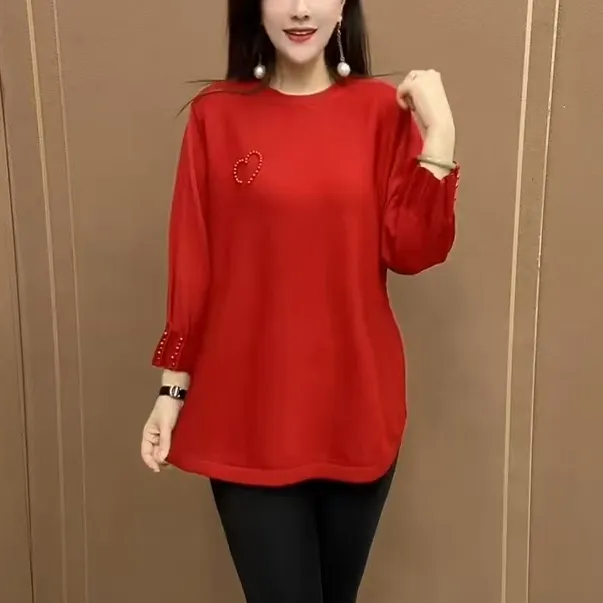 宽松显瘦纯色减龄打底衫女2025新款洋气中老年妈妈春款百搭针织衫