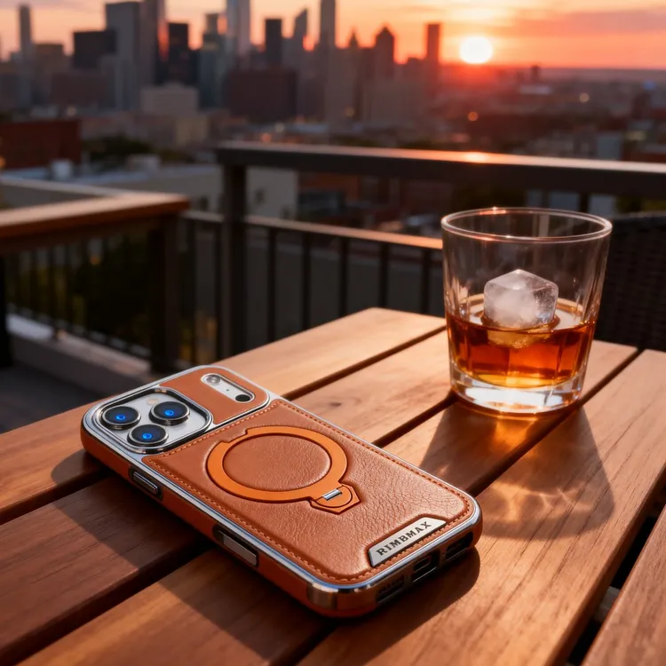 新款适用苹果17ProMax真皮手机壳皮革全包磁吸支架防摔高档简约壳