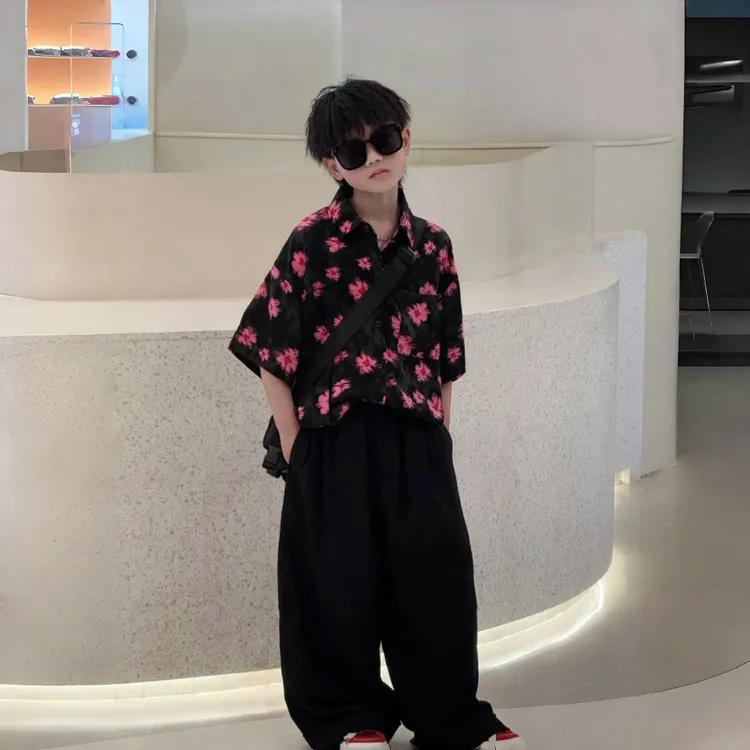 男童夏季花衬衫套装2025新款儿童夏装两件套中大童帅气度假休闲潮