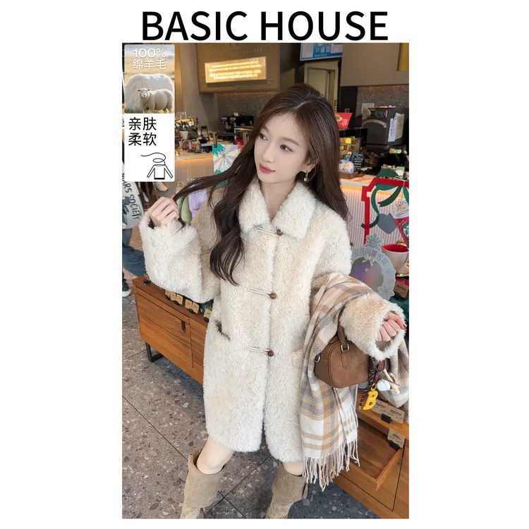 【100绵羊毛】Basic House新款短款翻领冬季外套高级保暖百搭大衣C