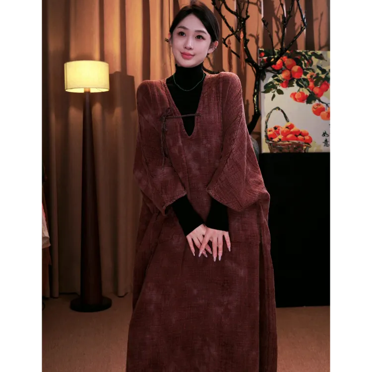 壹木亚麻扎染简约大气袍子