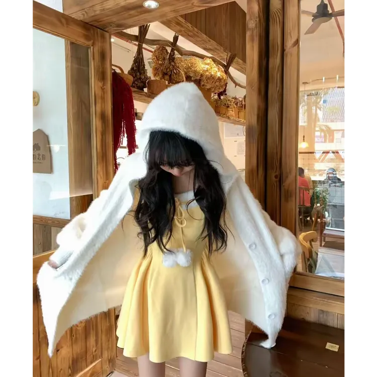 1171时尚百搭连帽慵懒风针织宽松毛衣上衣厚款水貂绒外套韩版秋冬