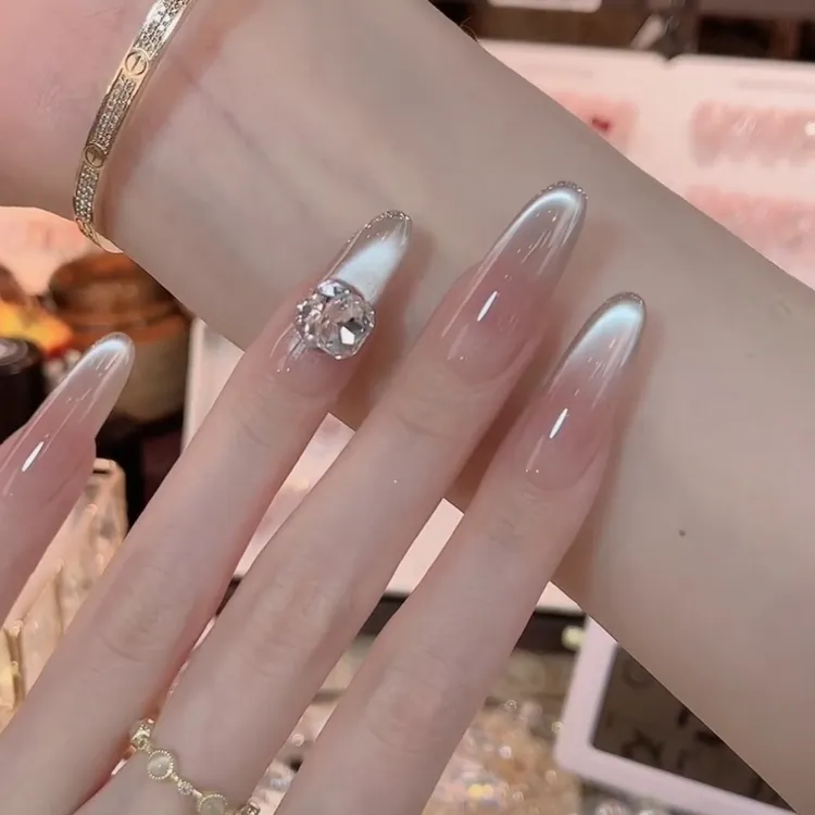 【腮红追光】裸色显白猫眼2025新款高级感纯手工指甲片穿戴甲片美甲