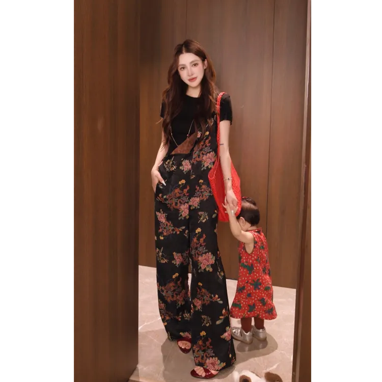 G. yantong/郭彦彤夏季定制轻奢碎花背带裤阔腿印花连体裤KZ71