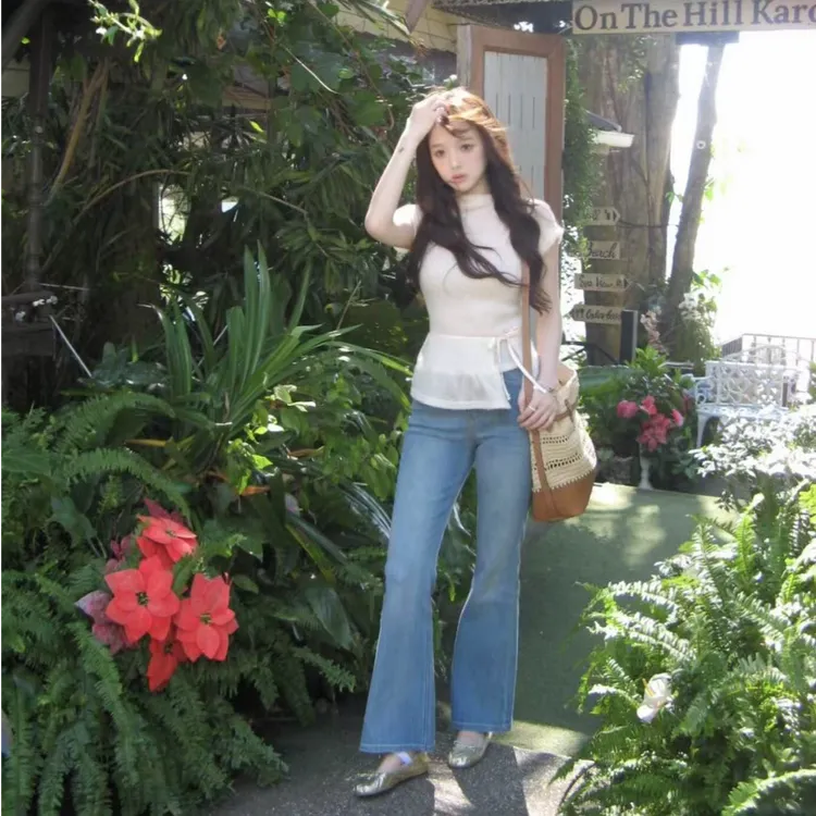 韩系高级感短袖针织衫女春季2025新款简约修身显瘦短款上衣设计感