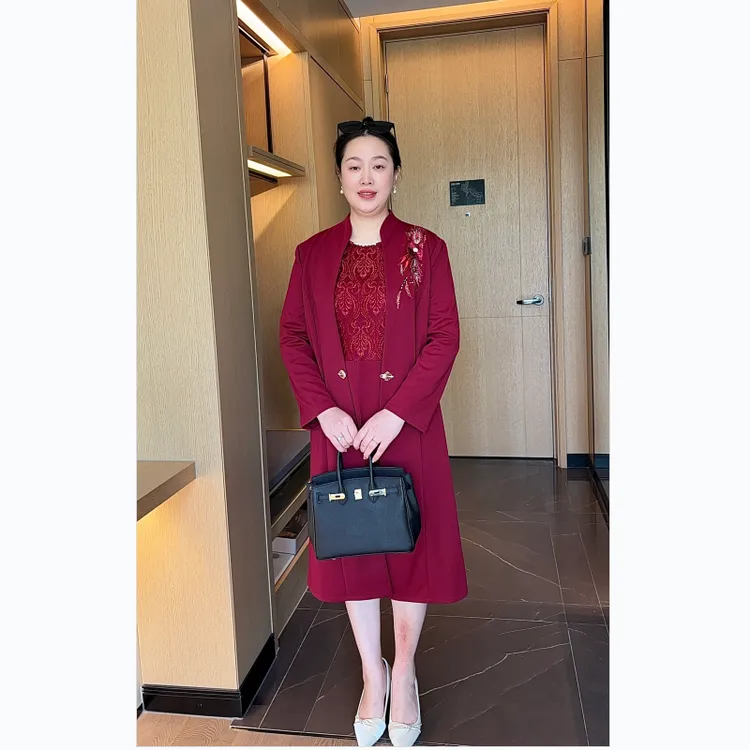 高端喜婆婆婚宴装结婚妈妈礼服中年时尚A字显瘦两件套连衣裙秋冬