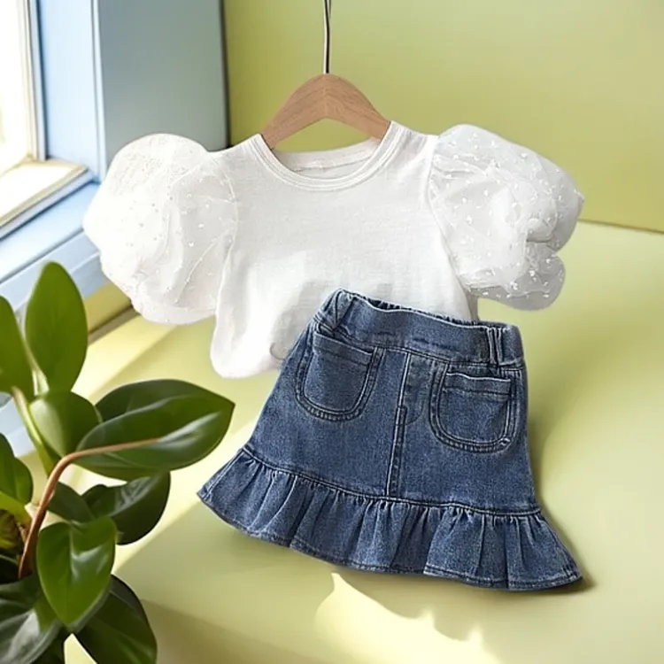 025新款分体新款女童半身牛仔裙新款夏季宝宝短裙荷叶边小童新款