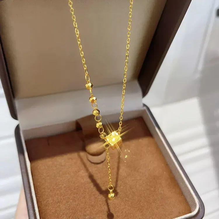 铜合金项链 新中式四面碎冰冰方块流苏项链蹦迪珠时尚锁骨链百搭