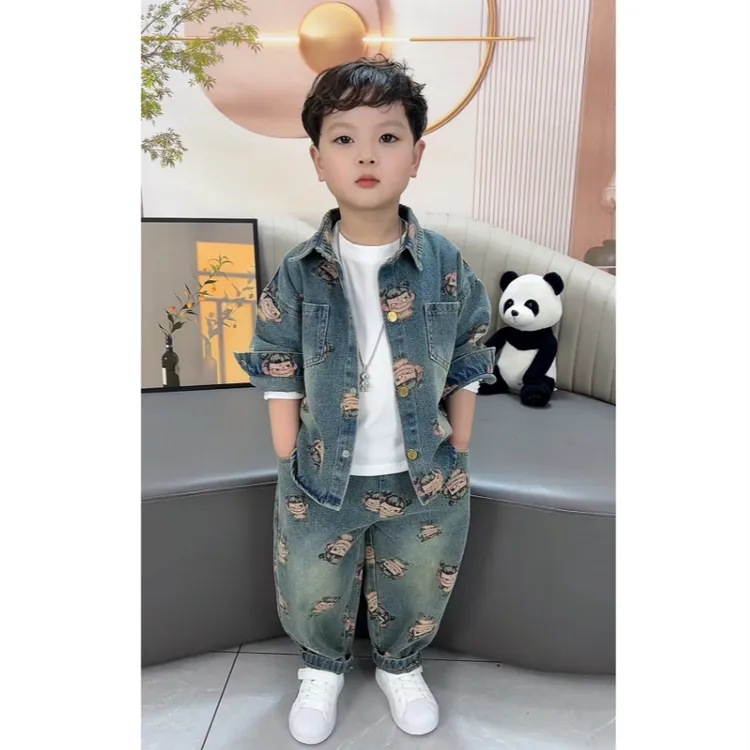 2025儿童春季新款哪吒卡通软牛仔休闲外套装可爱宽松百搭时尚882