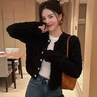高端时尚特殊编织小短款开衫外套  百搭名媛秋冬小短款开衫外套