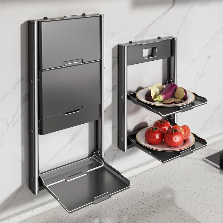 吸盘备菜架厨房置物架多层可折叠多功能配菜盘锅具壁挂式收纳架子