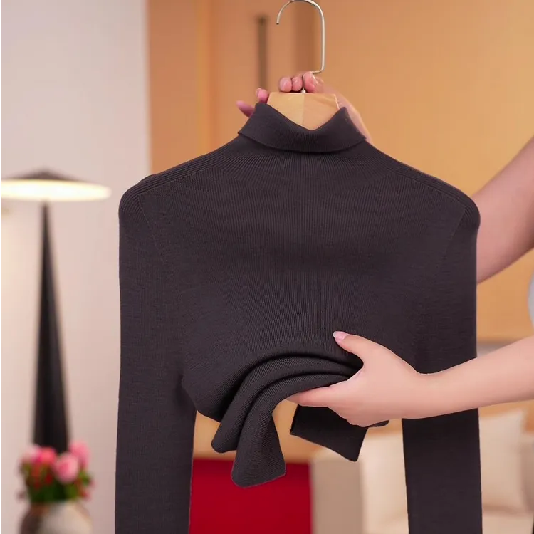 2025秋冬新款100%精纺全羊毛长袖无缝打底针织衫高领保暖修身女款