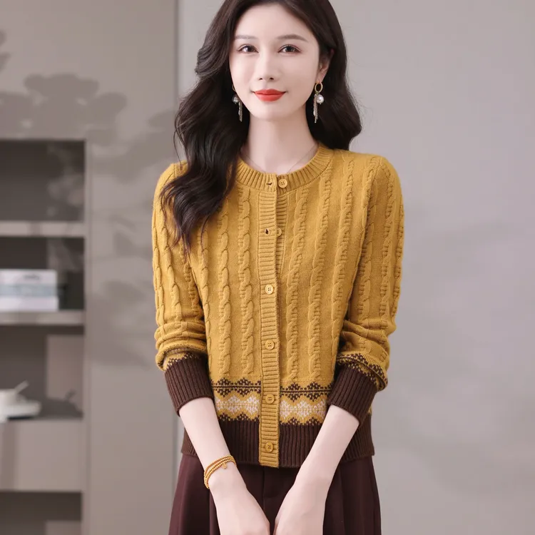 女士洋气百搭时尚圆领温柔知性减龄麻花上衣遮肉显瘦潮流休闲服