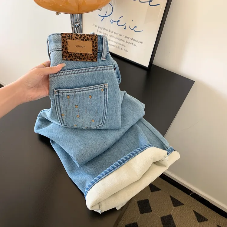 女童窄版加绒加厚直筒牛仔裤儿童冬装显瘦梧桐烟管小个子加长裤子