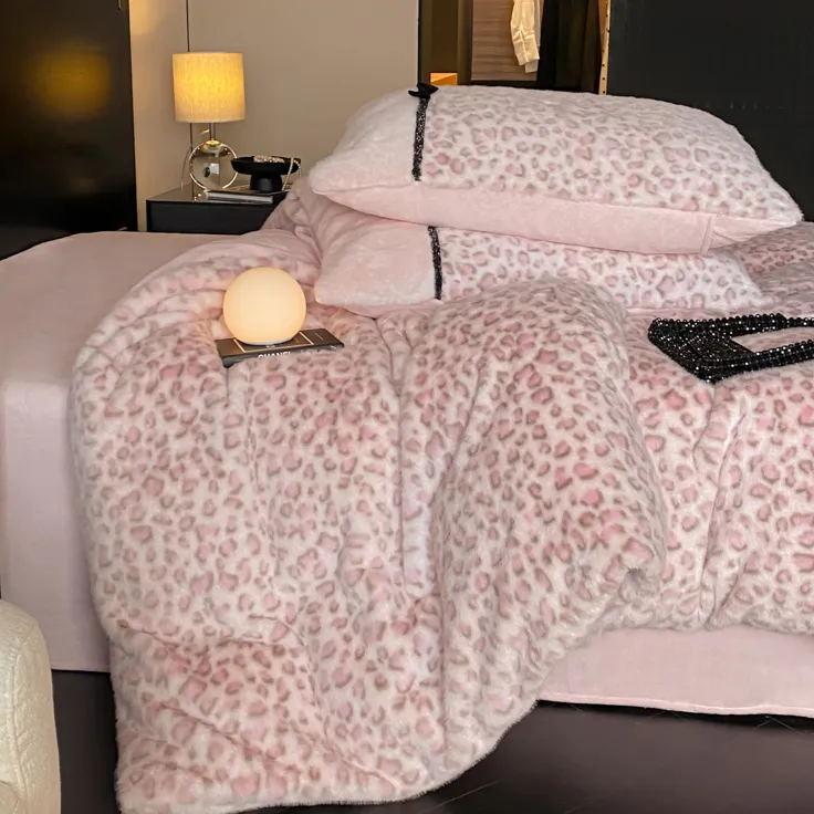 巢尔【豹纹buff】仿兔兔绒高端四件套加厚牛奶绒冬季保暖床上用品