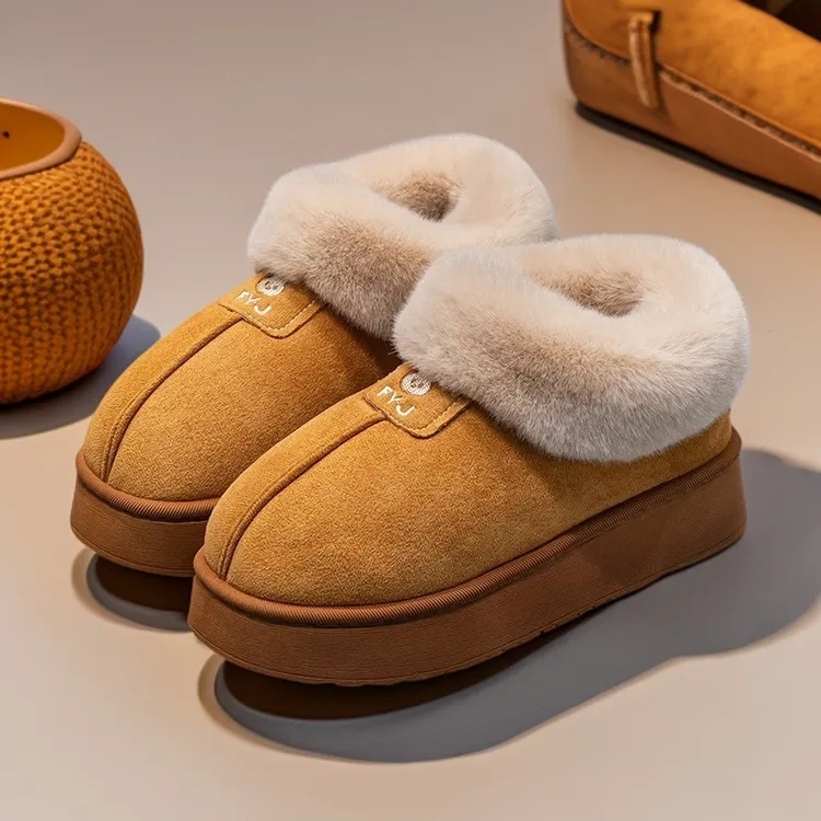冬季加厚雪地靴女式包跟毛绒拖鞋可外穿简约韩版家居服搭配神器