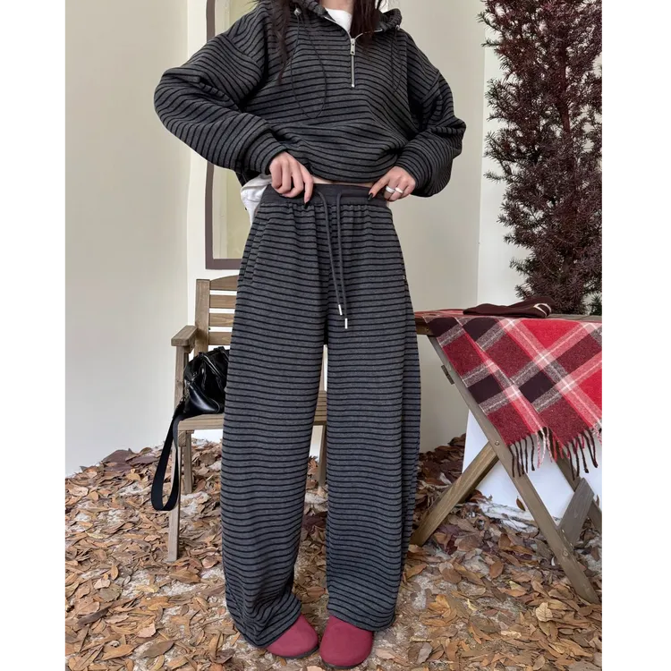 加绒裤【条纹长裤】裤子休闲运动套装