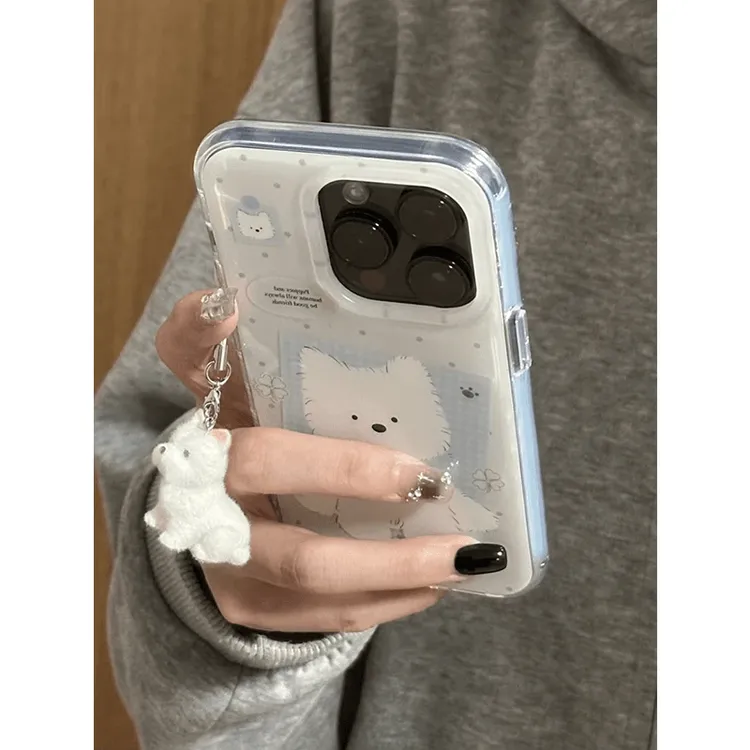 波点蓝格纹小狗适用iPhone16PRO大孔苹果13手机壳华为oppo小米viv