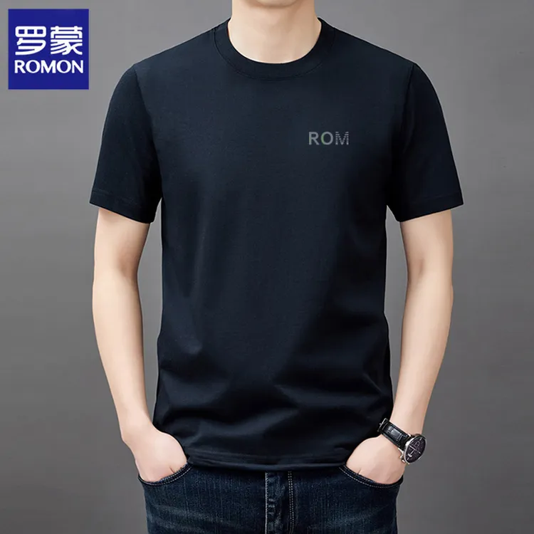 Romon/罗蒙纯棉打底圆领短袖痞帅t恤夏季宽松衣服男装洋气炸街款