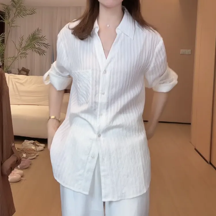 秋季极简松弛小V领通勤休闲宽松高级感翻领衬衫LK2505871