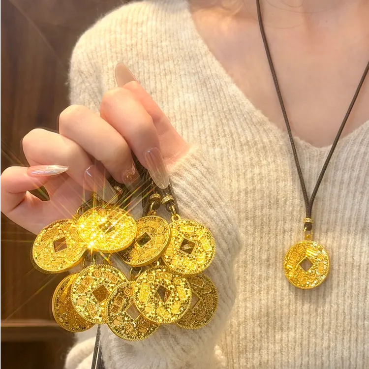 铜合金吊坠 碎碎冰吉言平安扣项链爆闪碎碎冰平安扣暴富吉言吊坠