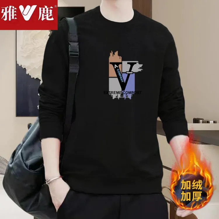 雅鹿男装时尚男女同款潮流休闲时尚百搭圆领秋冬运动宽松情侣卫衣