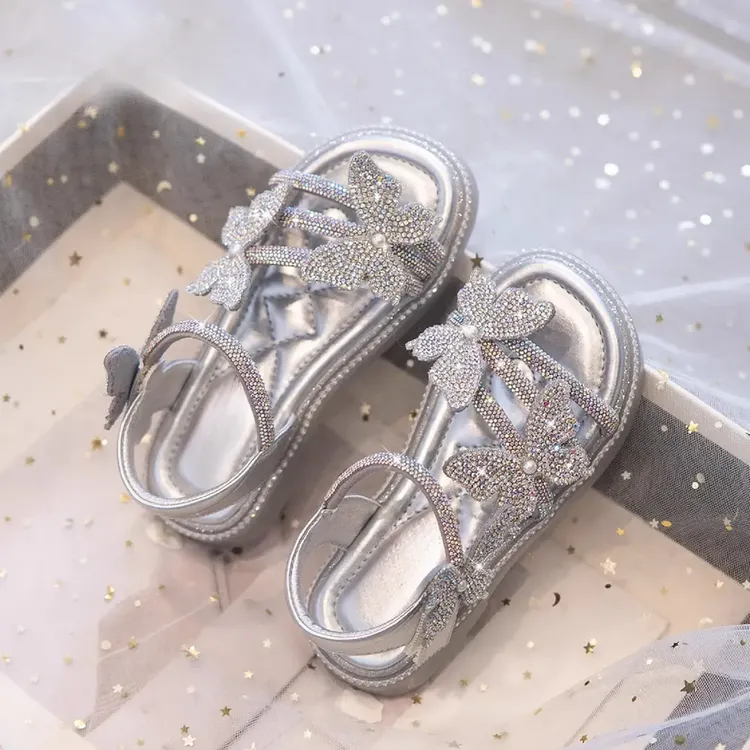 ABC女童凉鞋夏季2025新款儿童公主鞋小女孩水晶鞋闪亮蝴蝶女宝宝