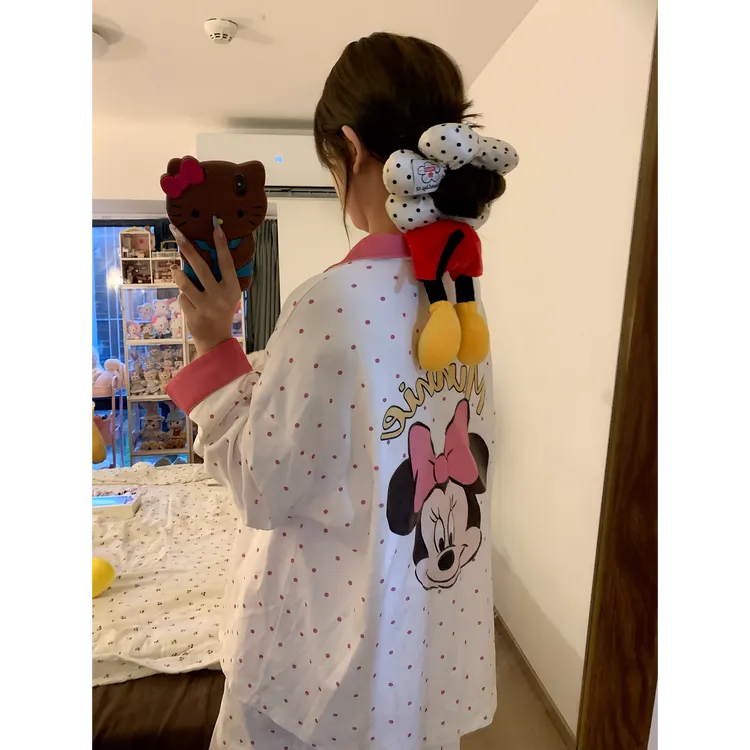 甜美风卡通波点米奇印花睡衣女秋季新款长袖长裤套装宽松家居服
