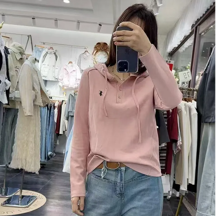 2025春季新款连帽彩色修身显瘦T恤衫时尚洋气甜美打底外穿