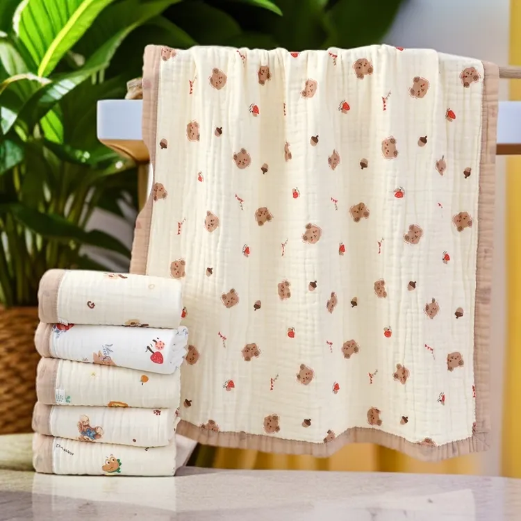 新生儿全棉纱布浴巾纯棉婴儿包巾6层a类柔软透气吸水包被洗澡巾