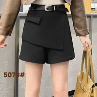 D5078秋季高腰设计感不规则西装短裙遮胯显瘦阔腿裤（配腰带）