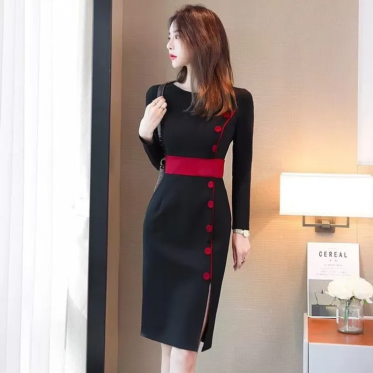 黑色连衣裙女气质名媛礼服小个子设计感小众裙子小黑裙春秋装新款