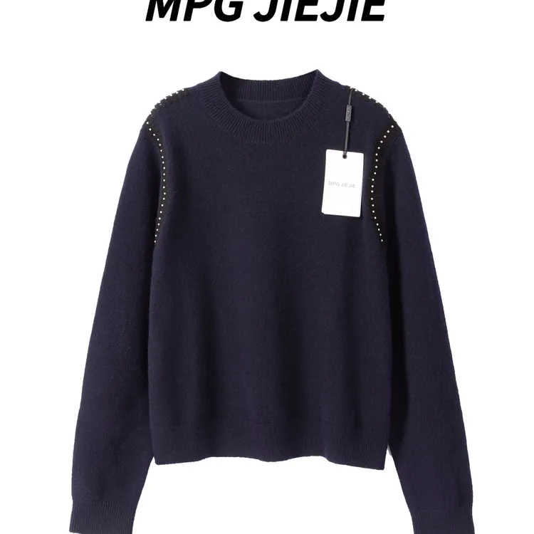 MPG JIEJIE【轻奢感】25早绵羊毛秋肩位珠珠点缀毛衣