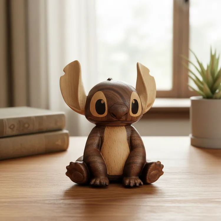 木雕史迪仔高级感摆件新房客厅入户装饰品电视柜卧室摆件生日礼物