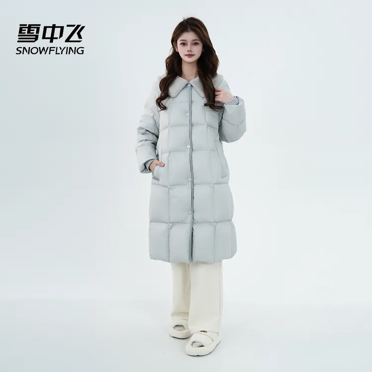 【雪中飞25年新款】翻领冬季中长款防风防寒时尚鸭绒羽绒服女款