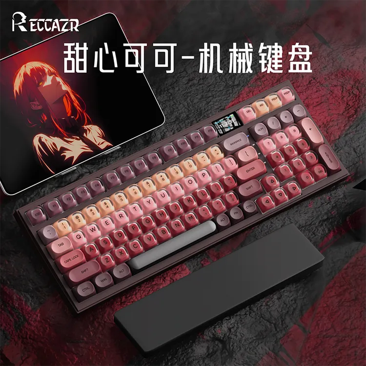 雷咖泽R98PRO粉底液口红女生可爱颜值办公无线蓝牙客制化机械键盘