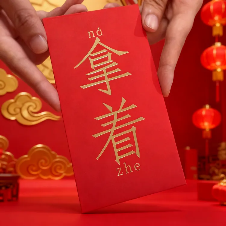 拿着红包个性画创意喜庆新年好利是封大号长款2026年新款加厚烫金