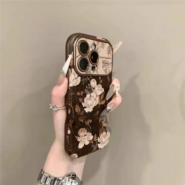 油画花朵适用苹果17promax手机壳新款air防摔iPhone16皮质全包15